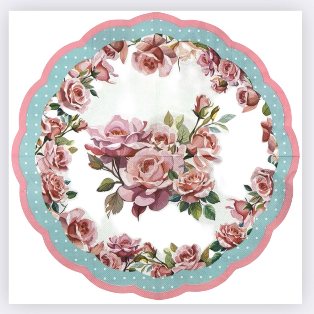 Floral Roses Scalloped Design Luncheon Paper Napkins, 20 ct